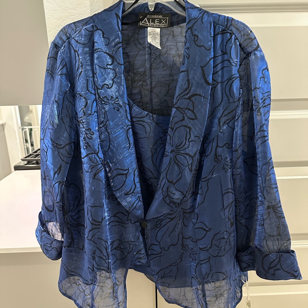 Alex Evenings Black Blue 2 pc top 2X